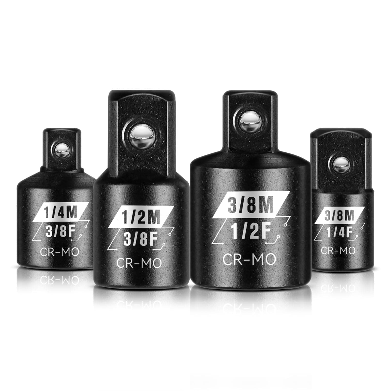 4 Piece Impact Socket Adapter Set, 1/4" 3/8" 1/2" SAE Drive Socket Adapter Set, Square Adapter and Reducer Conversion Set for Impact Driver Wrench, Cr-Mo Steel