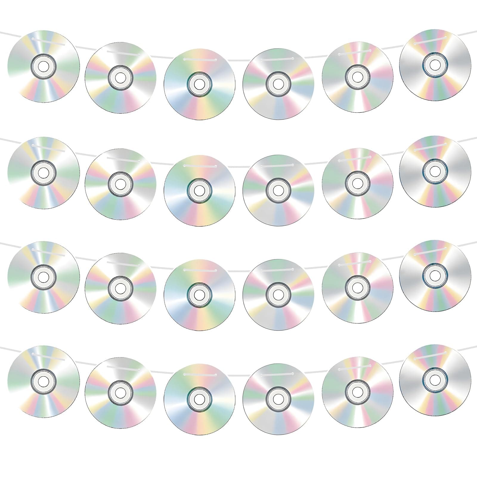 4pcs 90's Party Decorations, Pre-Strung Retro CD Disc Banners Set Music Theme Hanging Garlands Y2K Disco Party Decor for 1990s 2000s Throwback Birthday Baby Shower Supplies