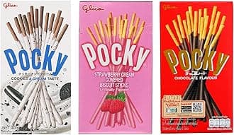 Pocky Sticks Variety Pack Coverd With Crunchy Biscuit, Chocolate, Strawberry, Cookies & Cream 70 Grams Each Pack Of 3