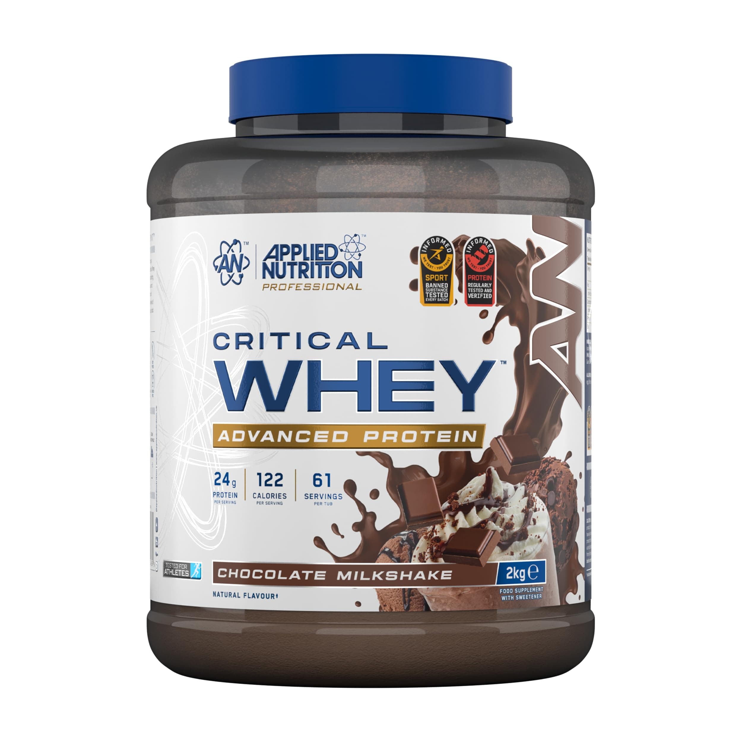 Applied Nutrition Critical Whey Protein Powder – 24g Protein per Serving, High Protein Powder, Protein Shake with BCAAs & Glutamine – Muscle Growth & Recovery (2Kg - 61 Servings) (Chocolate)