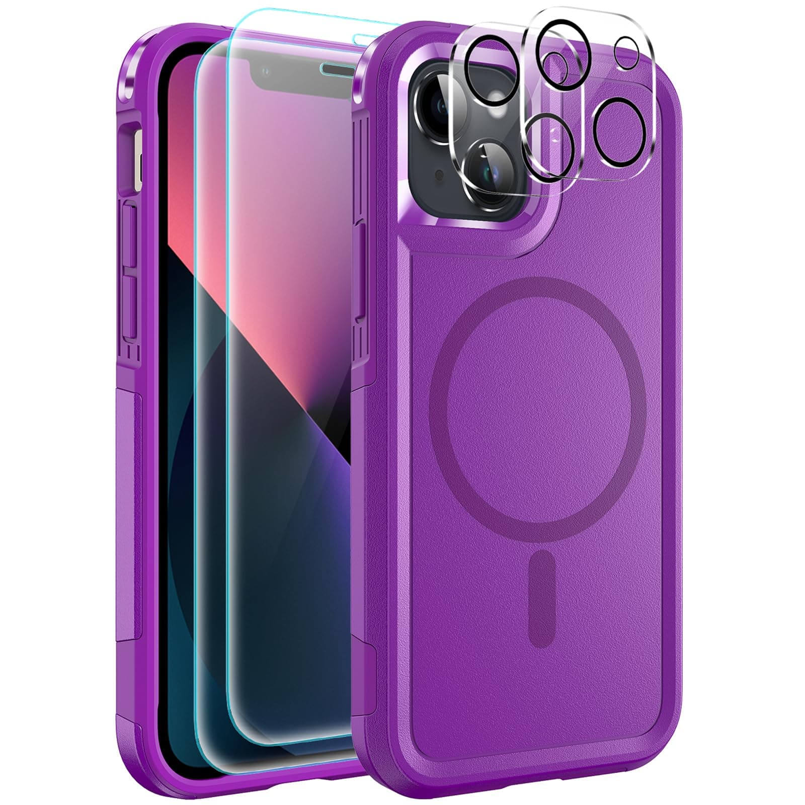 for iPhone 13 Case, [Compatible with MagSafe] [Military Grade Drop Protection], with 2X Screen Protectors +2X Camera Lens Protectors, Protective Cover for iPhone 13…