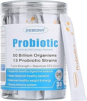 ZEBORA Probiotics for Women, Men and Kids, Prebiotics and Probiotics Powder for Digestive and Immune Gut Health - Support Healthy-Respiratory-System Gluten Free and Non GMO, 30 Packets
