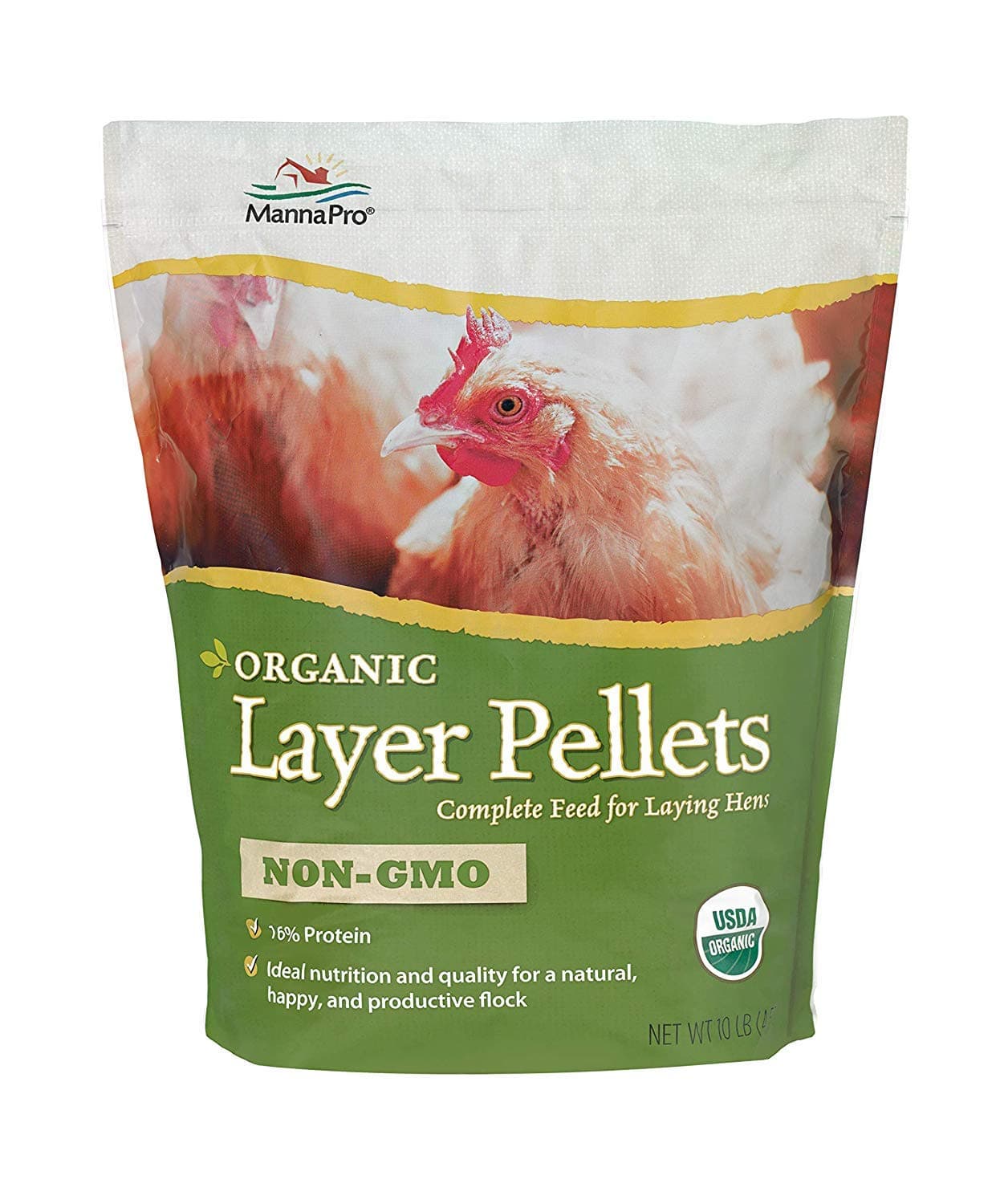 Manna Pro Layer Pellets for Chickens | Non-GMO & Organic High Protein Feed for Laying Hens | 10 Pounds
