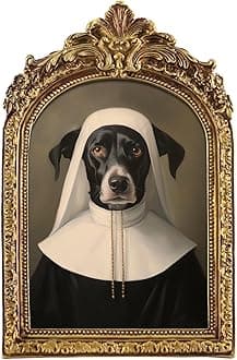 FOLKOR Gothic Wall Art Rustic Room Decor, Funky Pet Portrait Canvas Prints with Vintage Gold Frame for Tabletop Shelf Gallery Wall Decor, Funny Black and White Dog Poster Painting Artwork, 5x7