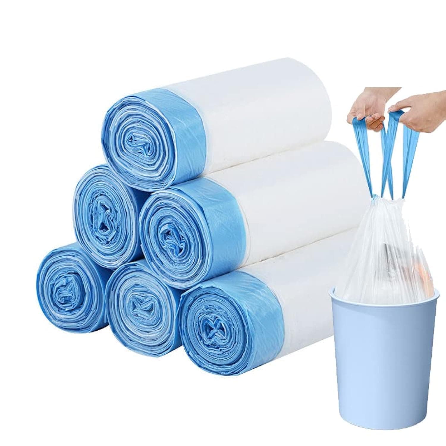 3 Rolls Bin Bags Bin Liners Drawstring Rubbish Bags - 15L Drawstring Handle Strong Tall Trash Bags Unscented Indoor Garbage Bags for Bedroom Kitchen Office（45x50cm）