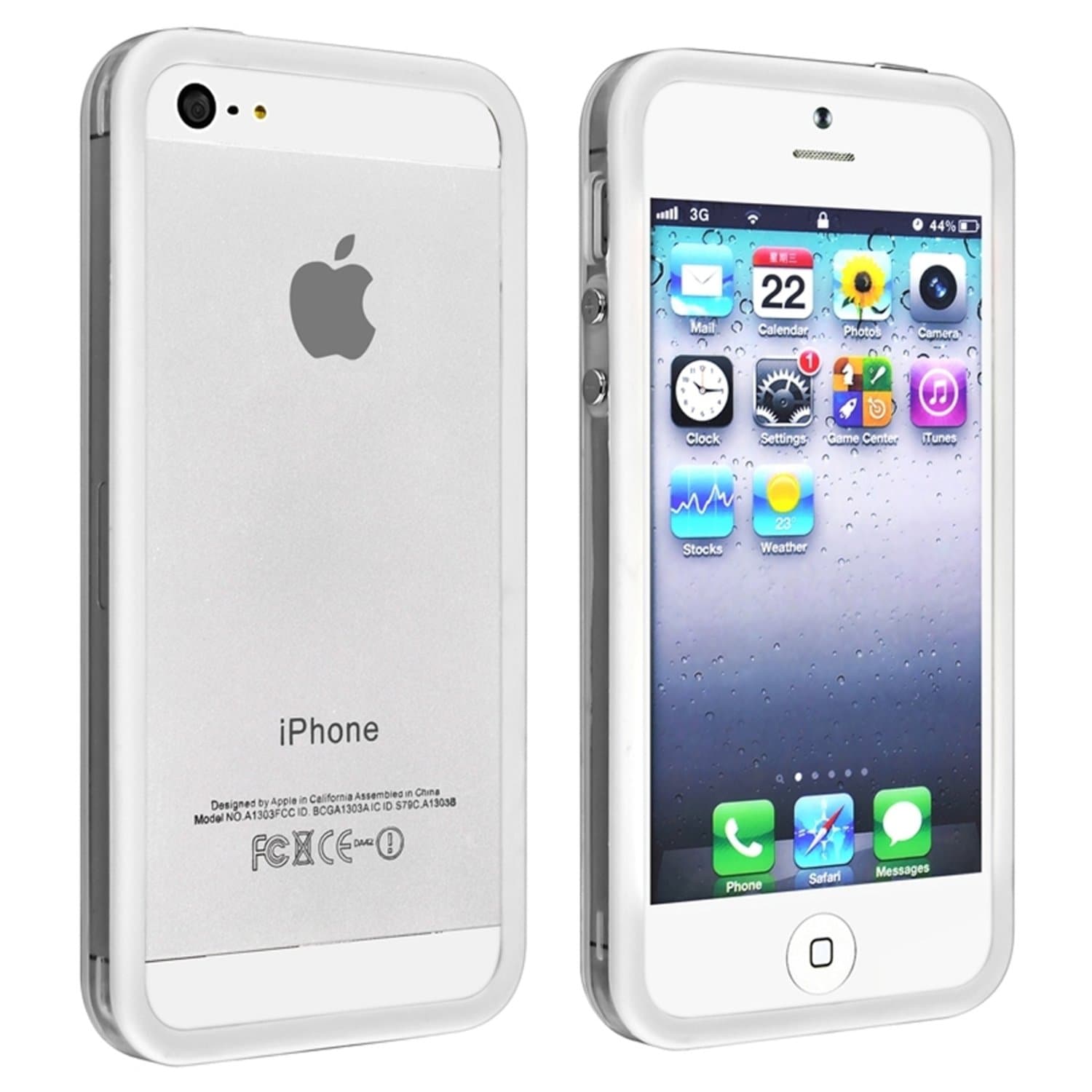 Maxwell Bumper Soft Case Plastic Frame Cover Frame Case Metal Buttons for iPhone 5 5G Transparent and White