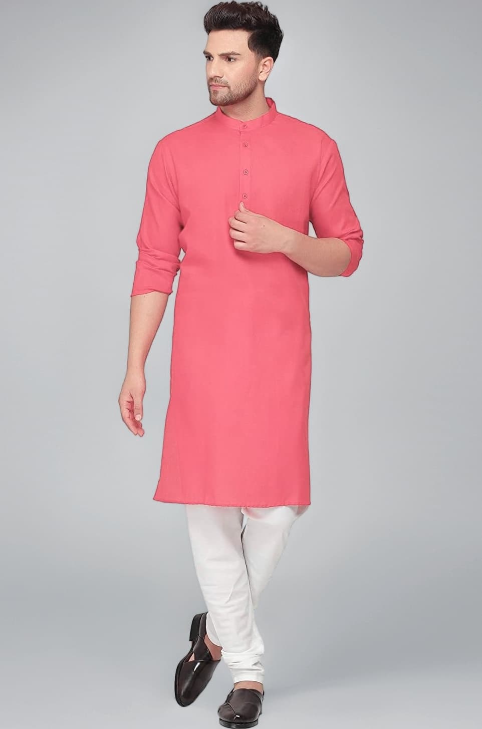 Multi Colored Cotton Plain Men's Ethnic Kurta Only