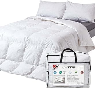 HOMESCAPES 3 in 1 All Seasons King Size Duvet 13.5 Tog (4.5 + 9), Luxury Goose Feather & Down Quilt, Anti Allergy 100% Cotton Cover Down-Proof Winter Duvets, Washable RDS & OEKO-TEX Certified