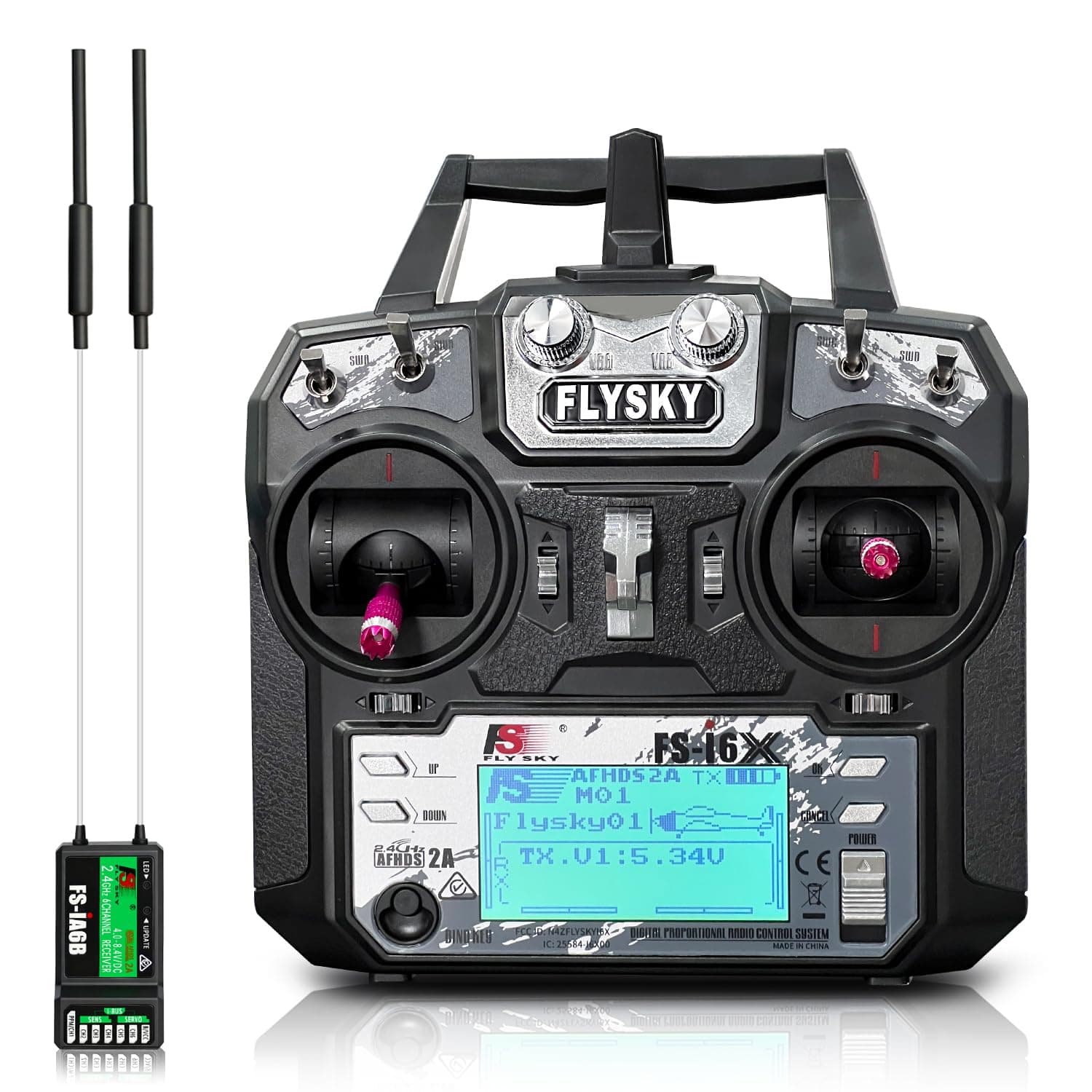 FLYSKY FS-i6X 10Ch Transmitter with FS-iA6B Receiver, 2.4GHz RC Controller for RC Car Boat Airplane Helicopter Drone Robot & Construction Vehicle (Mode 2)