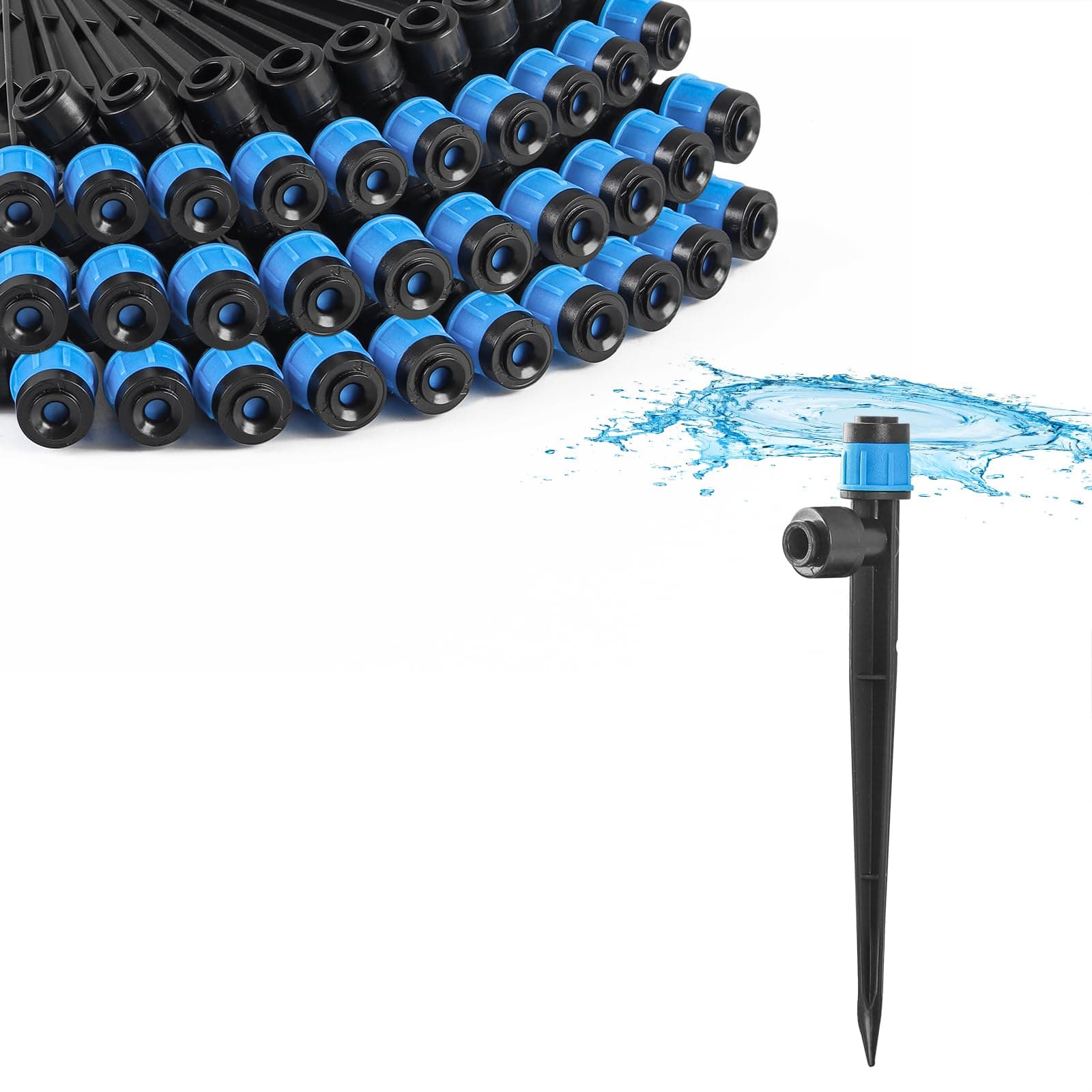 30PCS Quick-Connect Drip Irrigation Emitters Fan Shape for 1/4 inch Irrigation Tubing, Adjustable Water Flow Drip Emitters with Stake, 360 Degree Sprayer Perfect for Irrigation System