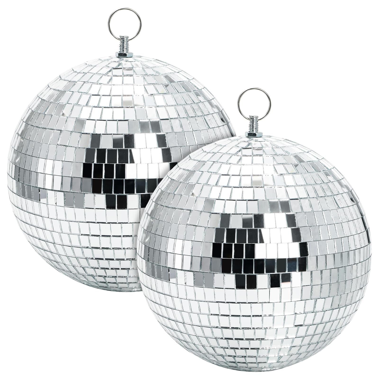 Suwimut 2 Pack Mirror Disco Ball, 8 Inch Cool and Fun Large Silver Hanging Disco Ball with Hanging Ring, Reflects Light, Party Favor, Christmas New Year Wedding Decor Festival Stage Prop