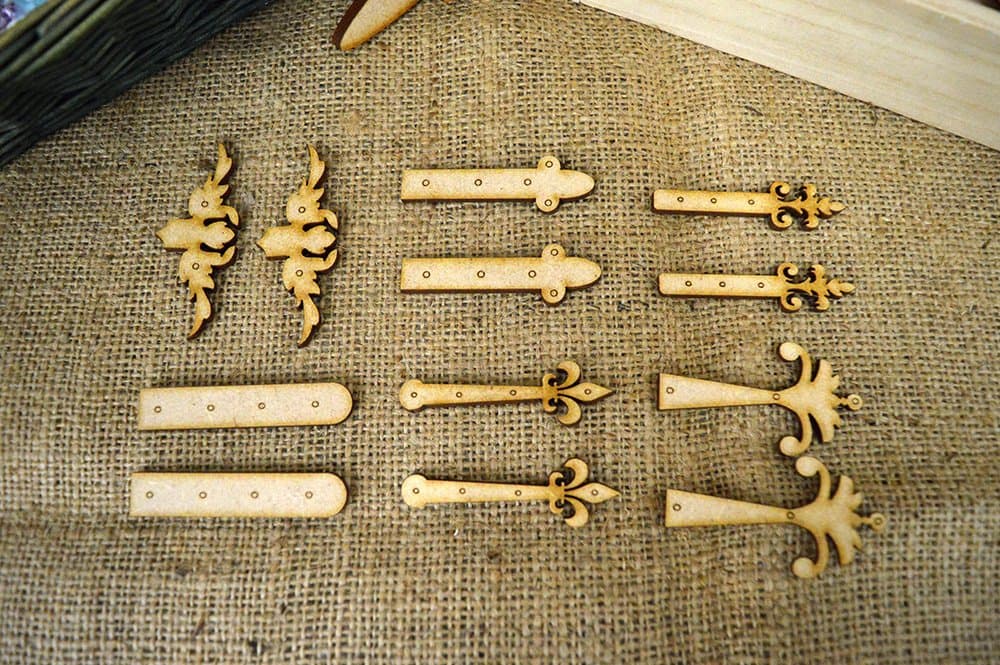 PixieBitz Fairy Door Hinges Set - Laser Cut & Engraved Hinge Embellishments Made From MDF ready to decorate