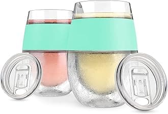 Wine Freeze Cup with Lid, Double Wall Insulated, Cooling Freezable Drink with Gel, Glasses for Red and White Wine, 8.5 oz, Set of 2, Mint