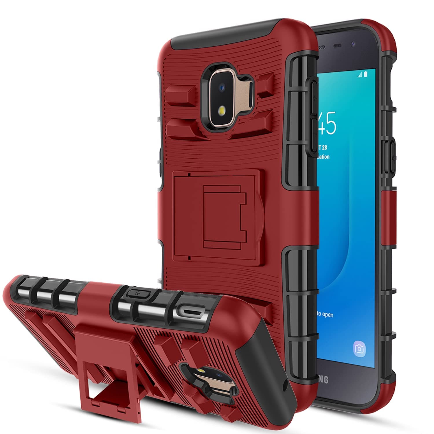 Dingoo for Samsung Galaxy J2 2018 Case,Galaxy J2 Core/Galaxy J2 Dash/Galaxy J2 Pure/Galaxy J2 Shine Phone Case w/Kickstand&Screen Protector[Hybrid Dual Layer] Heavy Duty Protective Cover,PC-red