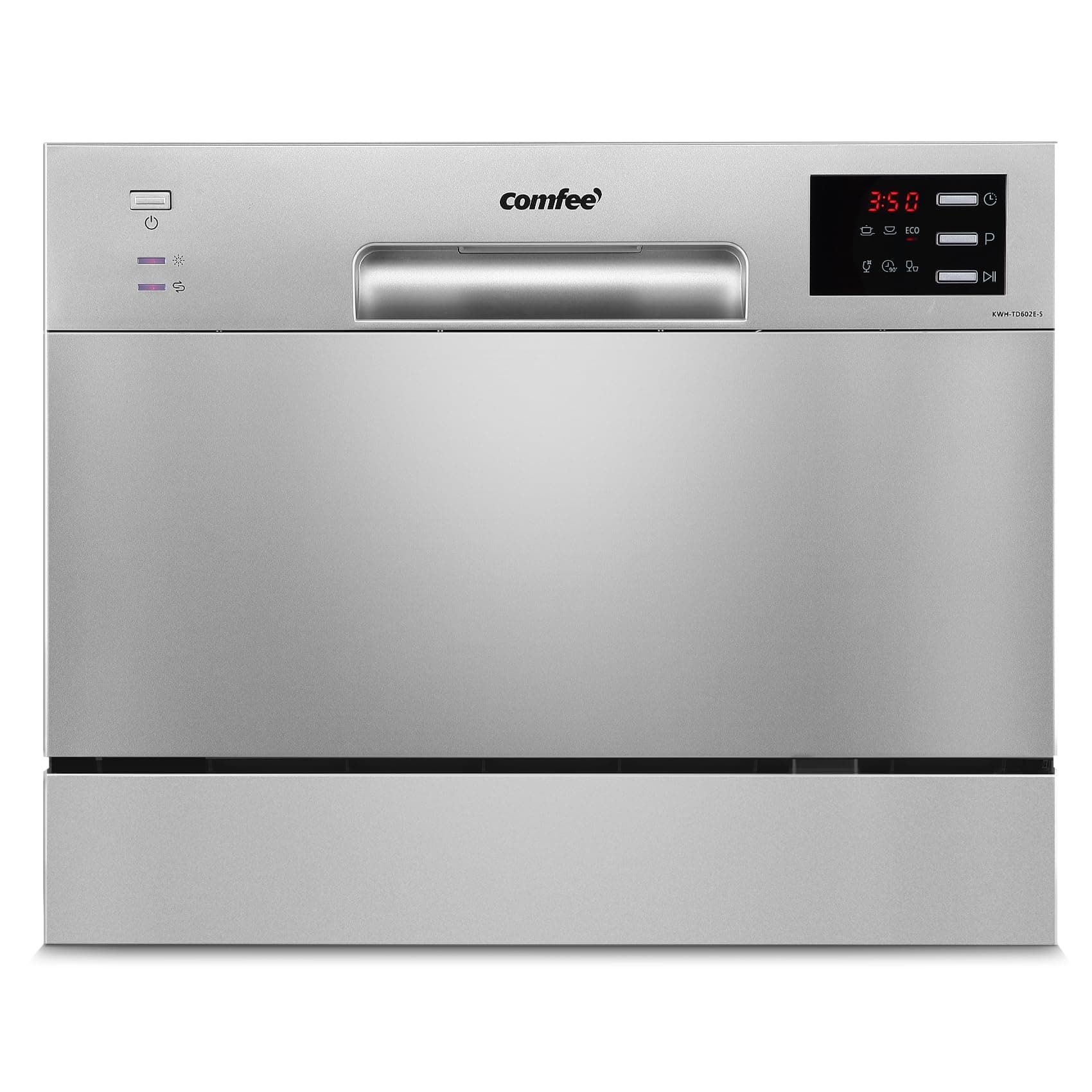 COMFEE' Table Top Dishwasher with 6 Place Settings, Mini Countertop Dishwasher for Small Families, Couples, LED display, Delay Start, 47dB Quiet Noise, Silver