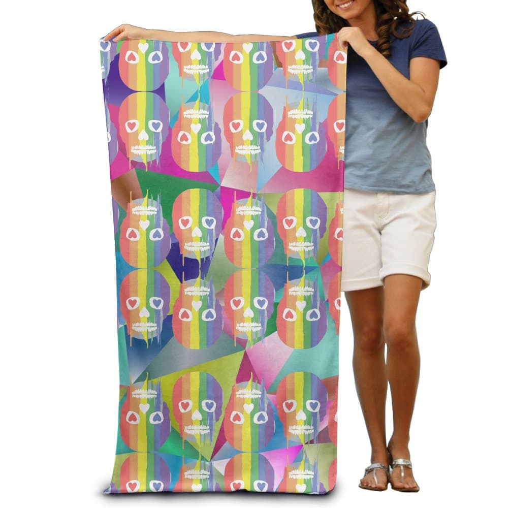 Gay Skull Prismatic Triangular Pattern Soft Cotton Beach Towel Bath Pool Towel Printed Microfiber Towel 30x50inch
