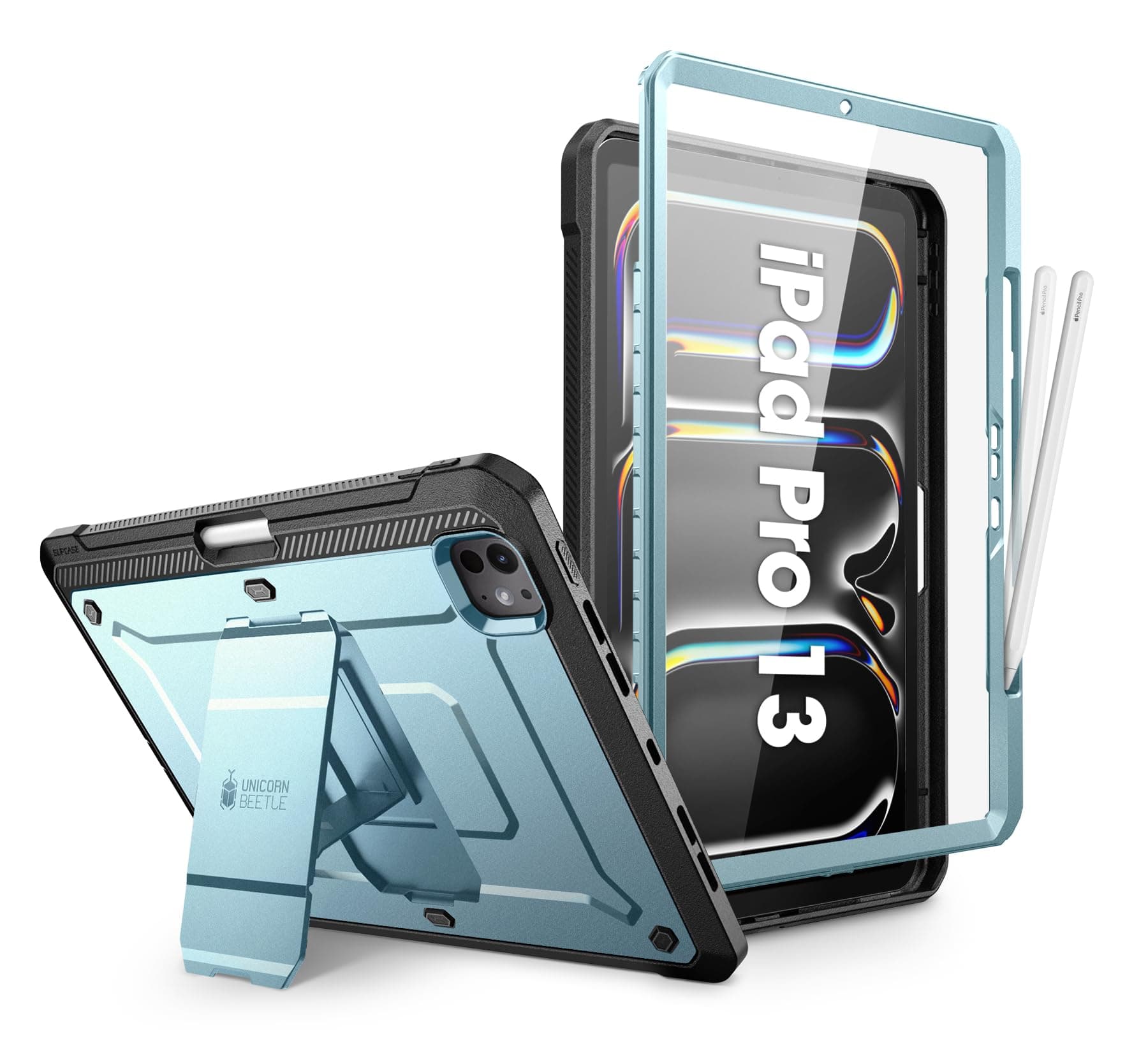SUPCASE for iPad Pro 13 Inch Case M4 2024 7th Generation with Pencil Holder (Unicorn Beetle Pro), [Built-in Screen Protector & Stand] Full-Body Rugged Cover for iPad Pro 13 Inch M4 2024 7th Gen,Arctic