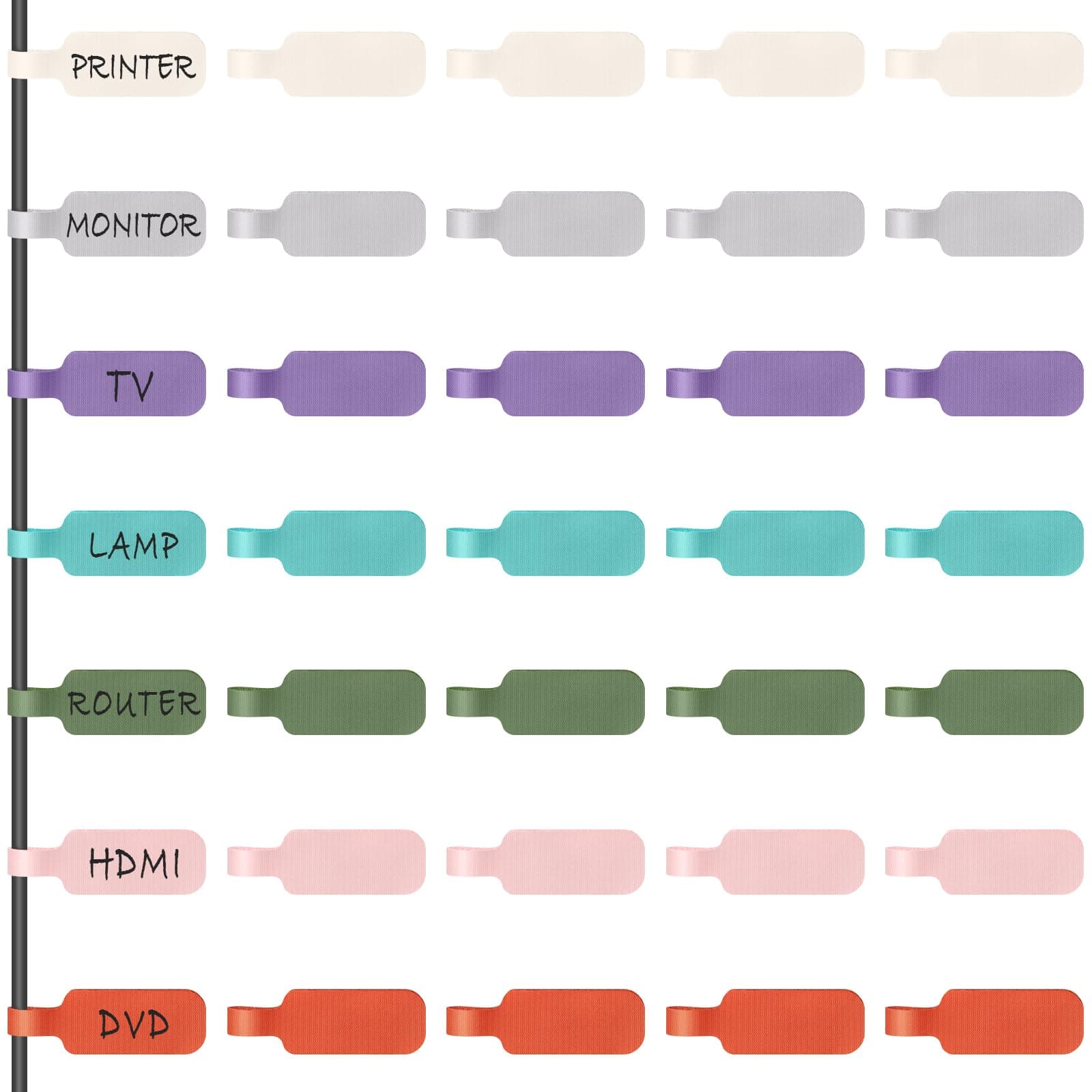 Trilancer Cable Cord Labels Large Size, for Organizing Wires and Identification, Multicolored Handwriting Cable Tags, Reusable with Multiple Uses - 35 PCS