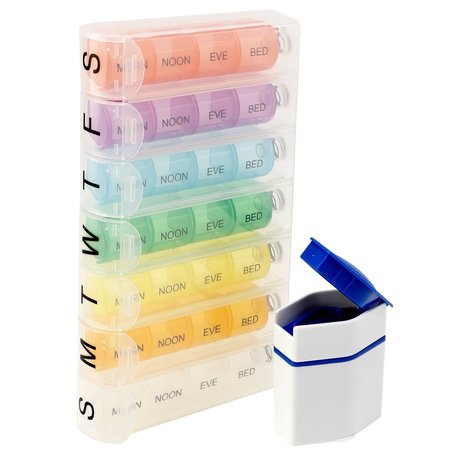 Pill Cutter/Splitter,Crusher/Grinder, with 7 Day Pill Organizer Box Case, AM/PM Pill Planner for Pills & Vitamins Each Day Week,with for Travel & Purse
