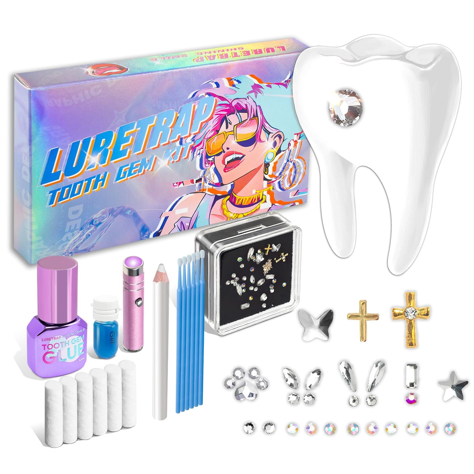 PlainFylora DIY Gem Kit - 30 Sparkling Crystals, Light for Dazzling Smiles tth
