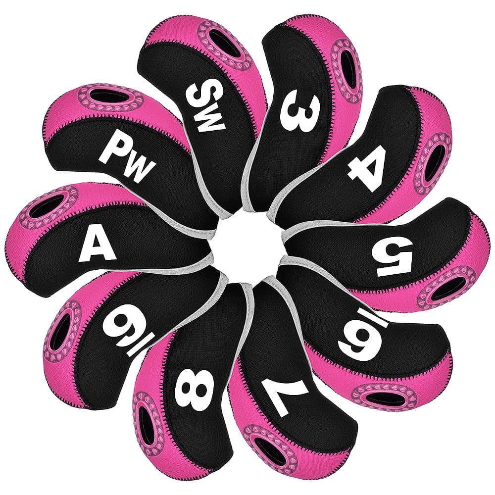 Agemore Golf head covers 10 PCS Golf Iron Covers set Neoprene Golf Iron Club See Through Window Head Cover Protection Sleeve Case Set for TTitleist, Callaway, Ping, Taylormade, Cobra, Nike, Etc.