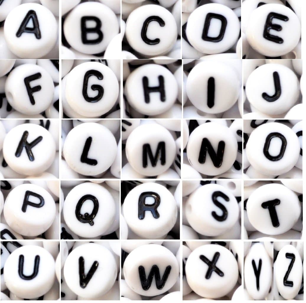 100 pcs Alphabet Letter Beads, Flat Round, 7x4 mm, Single Letter (White Single L)