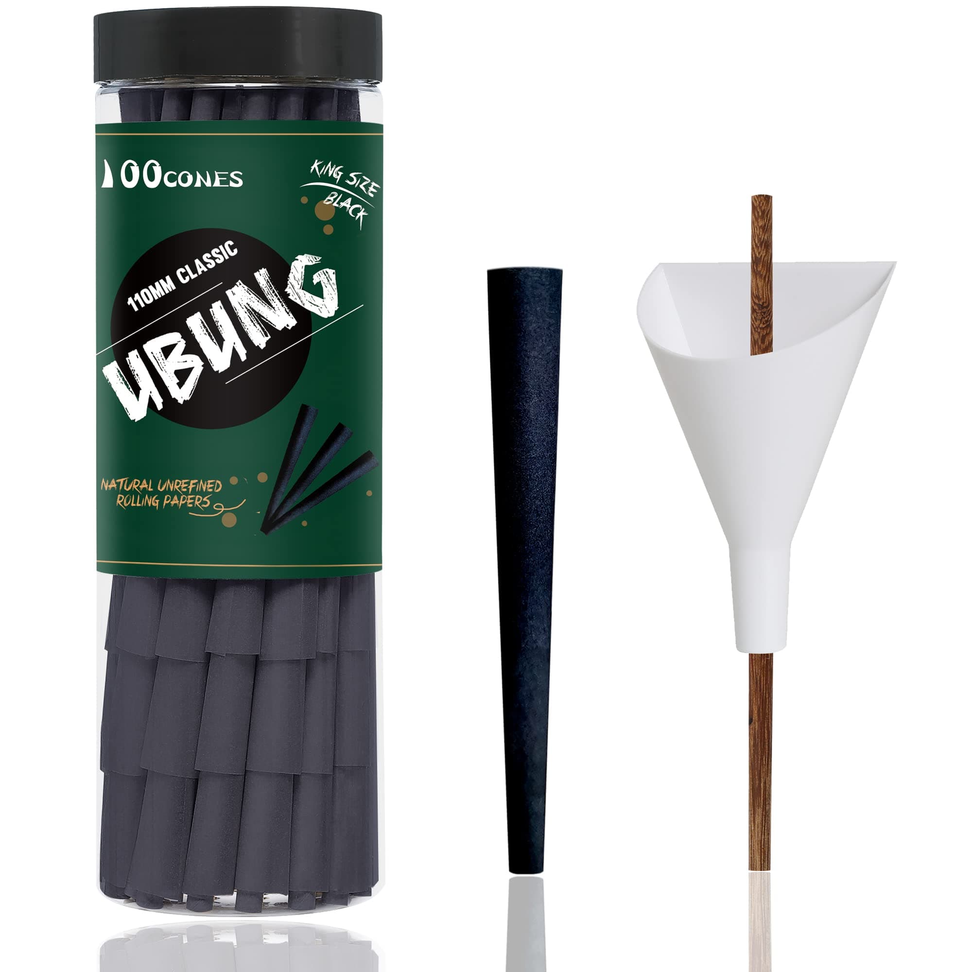 Black Cones 100 Pack - Classic King Size Length 4.25 in / 108 mm - Pre Rolled Cones made of Paper with Tips