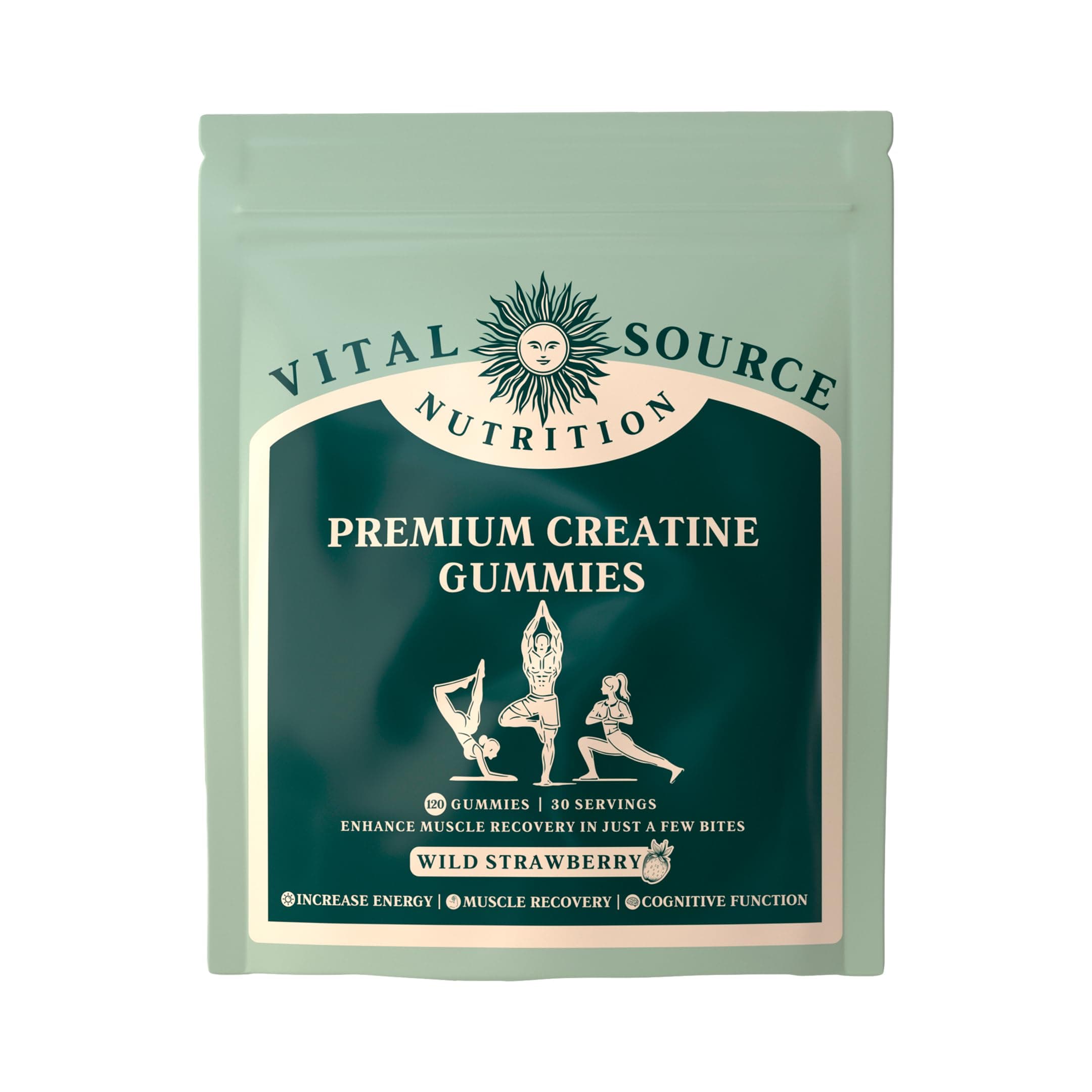 Vital Source Nutrition - Premium Creatine Gummies - Muscle Growth, Recovery & Energy Support - 5g Creatine Monohydrate - Vegan, Gluten-Free & Halal - Wild Strawberry - 120 Gummies - 30 Servings