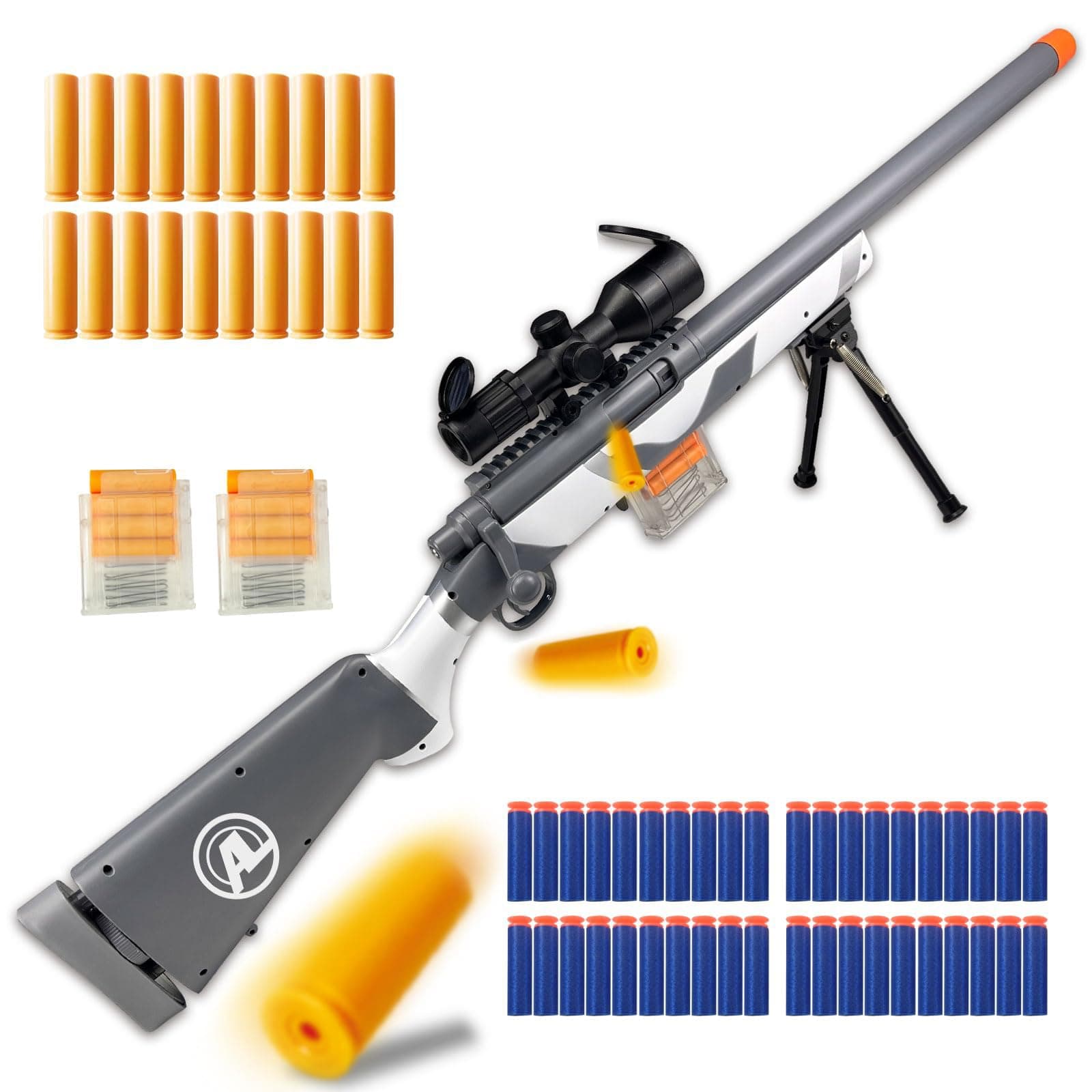 M24 Soft Bullet Blaster – Empty Shell Ejecting Design, Upgraded Scope, 40 Soft Foam Darts, 20 Shells, 2 Magazines – for Ages 14+ and Adult Players