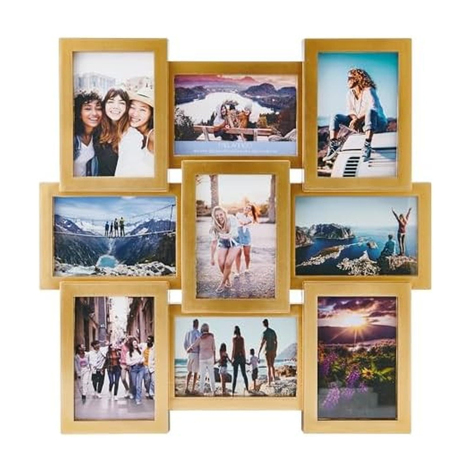 Melannco 9 Opening Photo Collage Frame, Displays Four 4x6 and Five 6x4 Inch Photos, Gold, 17.95x17.95x1.1 Inch