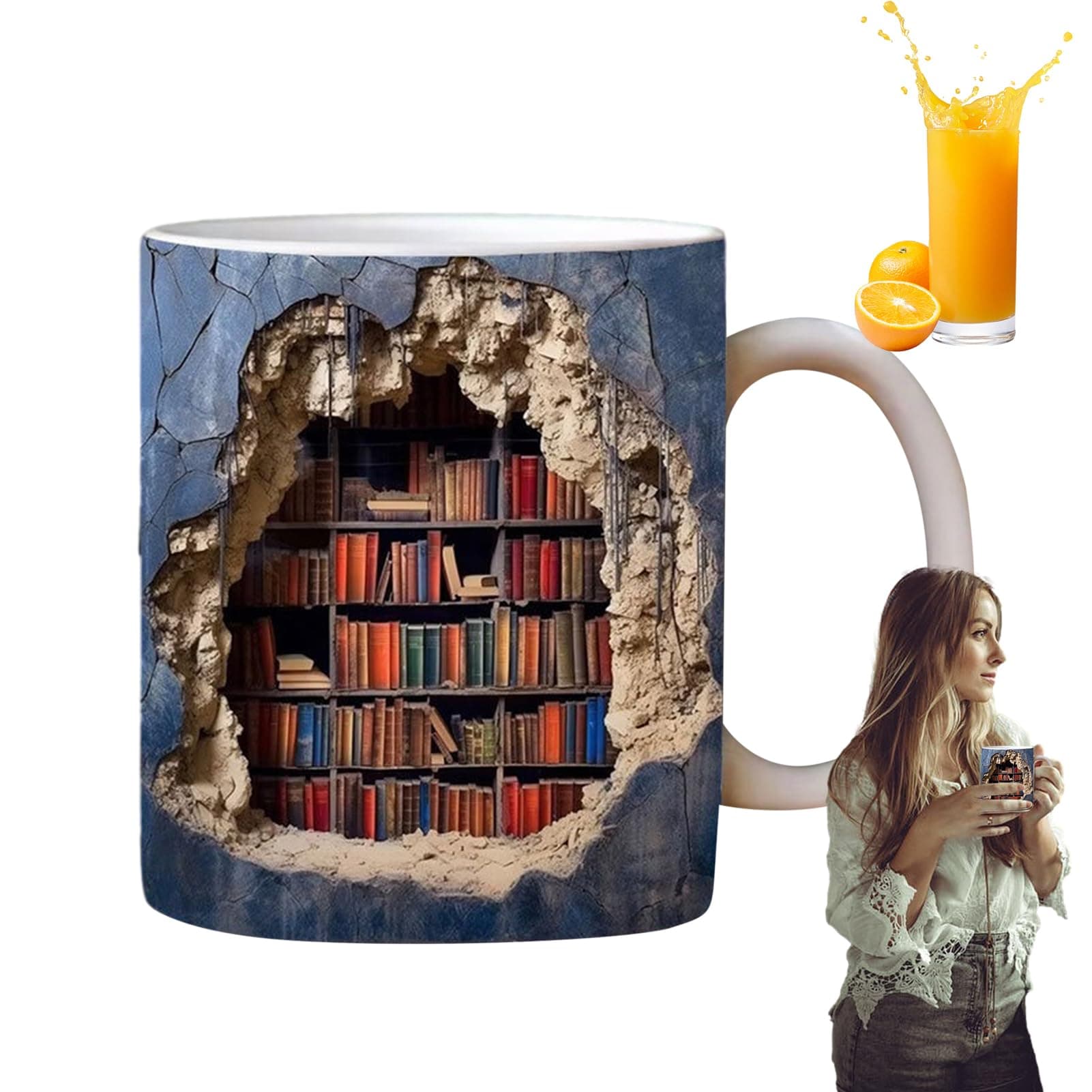 Library Bookshelf Mug, Ceramic Bookshelf Coffee Cup, Creative 3D Book Club Ceramic Mug for Book Lovers