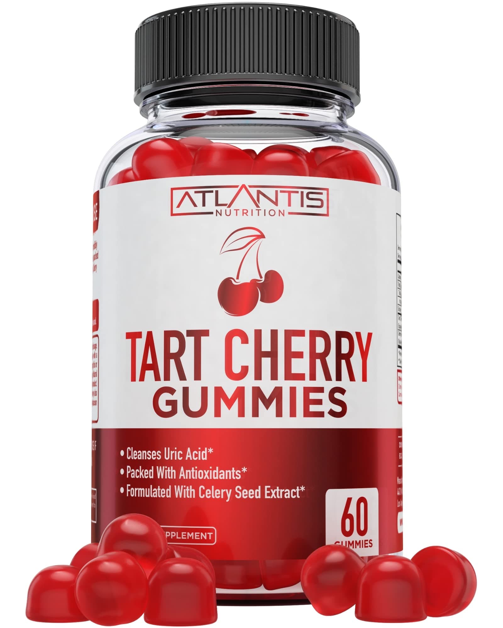 Atlantis Nutrition Tart Cherry Gummies with Celery Seed Extract - Advanced Uric Acid Cleanse for Immediate Relief | Joint Relief & Recovery | Powerful Antioxidant with Joint Support - 60 Gummies