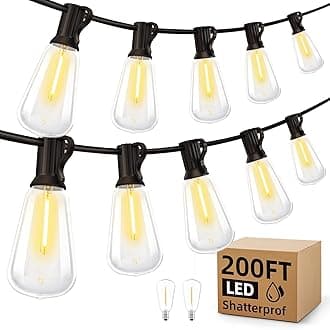 Outdoor String Led Patio Lights - 200Ft 60M Outside Waterproof Light ST38 Shatterproof Bulb Connectable Hanging Outdoor Electric Lighting for Backyard Yard Gazebo Porch Party