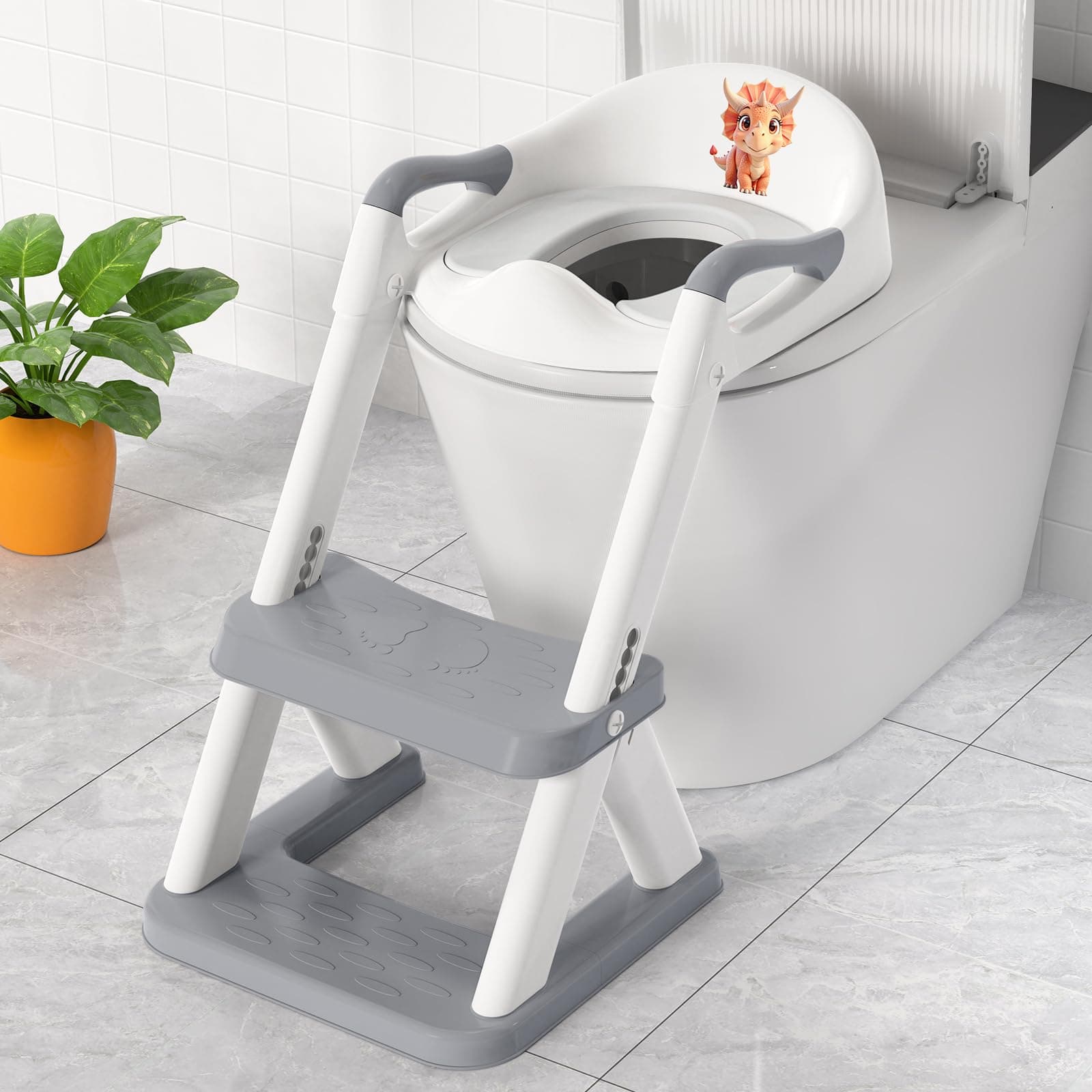 Potty Training Seat, SKYROKU 8868 Upgrade Toddler Toilet Seat for Kids Boys Girls, 2 in 1 Potty Training Toilet, Splash Guard Anti-Slip Pad Step Stool,New Sector-Shape Stabilized Base (Grey)