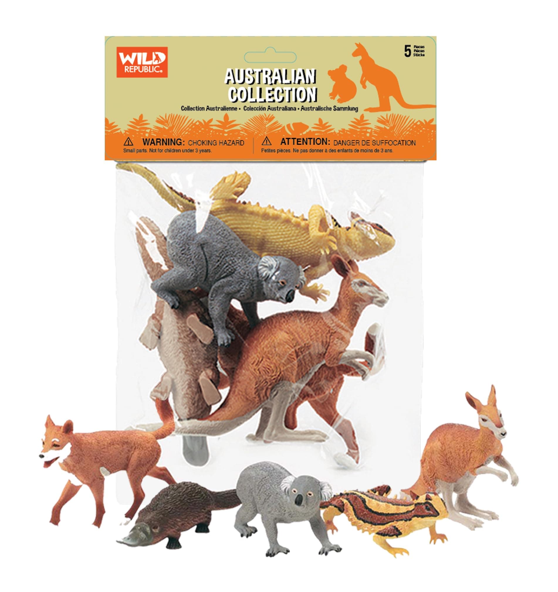 Kangaroo, Koala, Dingo, Platypus, Lizard, Australian polybag, 5 pc Set