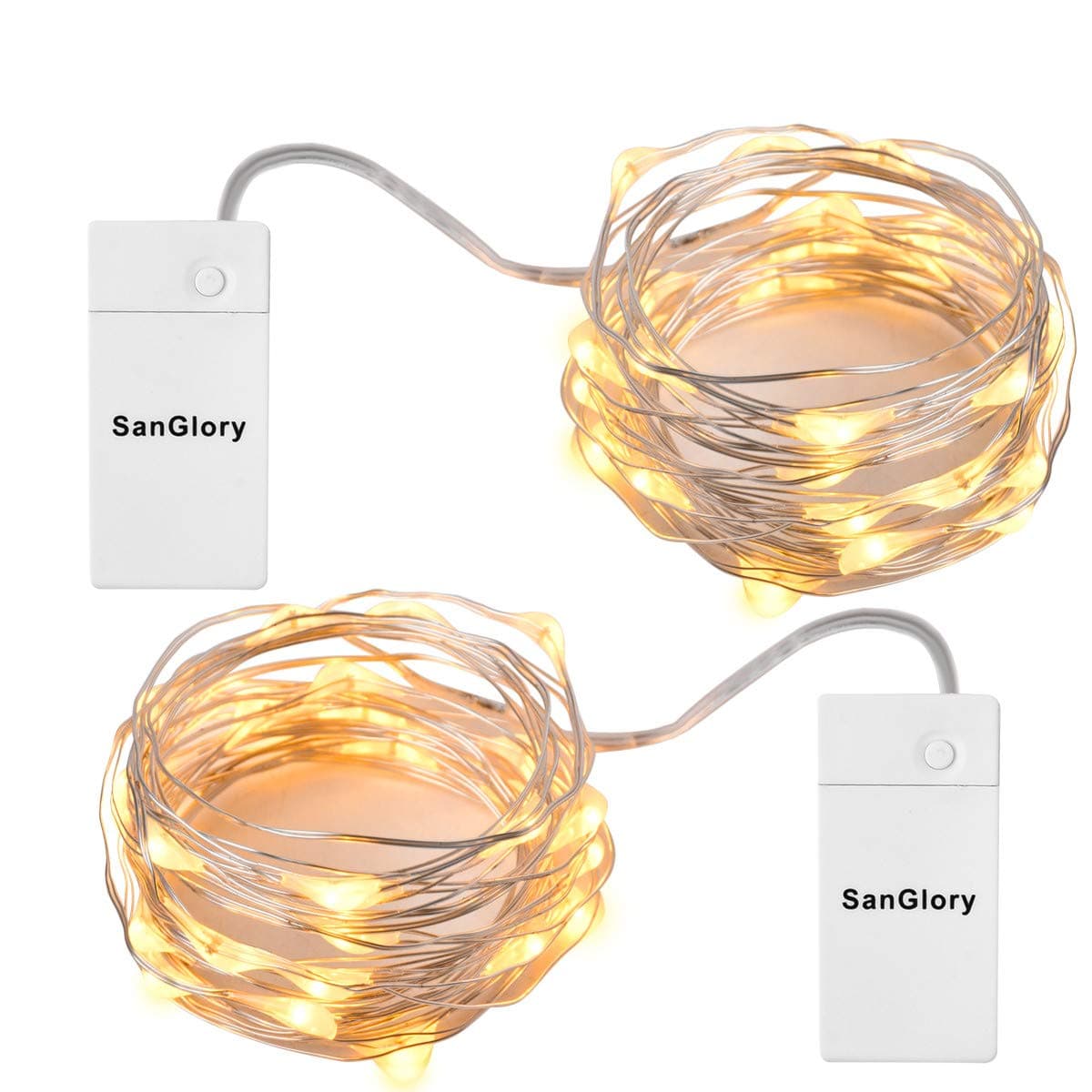2 Pack 30 Led String Fariy Lights USB Rechargeable Waterproof String Firefly Light 9.8 ft 4 Modes Silver Wire Christmas Lights Battery Operated Warm White for Wedding Home Bedroom Party Deco