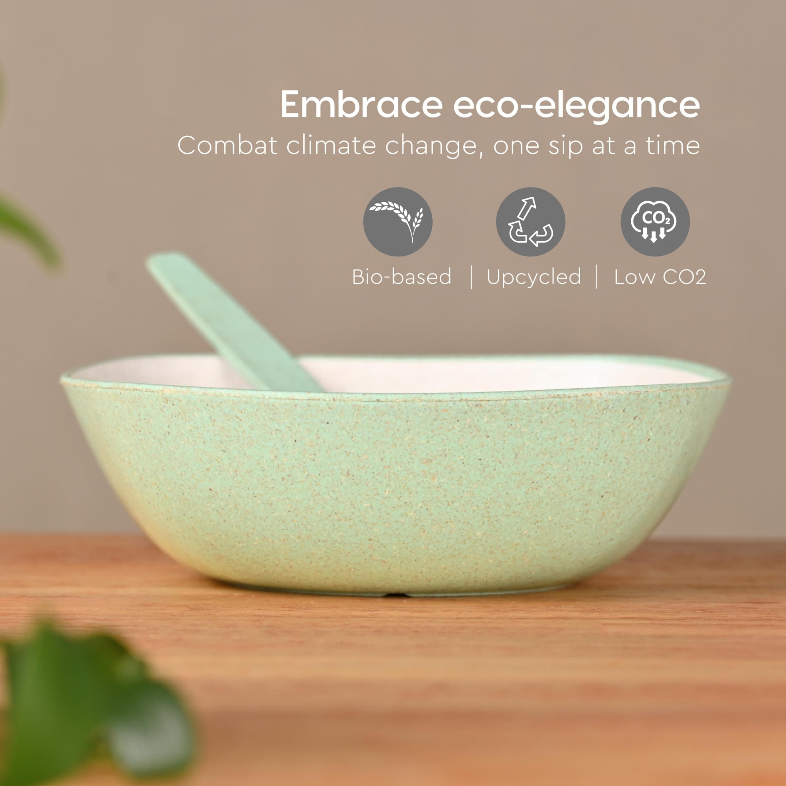 Eha Set of 6 Earth-Friendly Multipurpose Bowls for Kitchen | 500 ml | Made with Bamboo Fibers & Rice Husk | Microwave Safe Bowl | for Hot & Cold Serving Bowl Set | Celeste