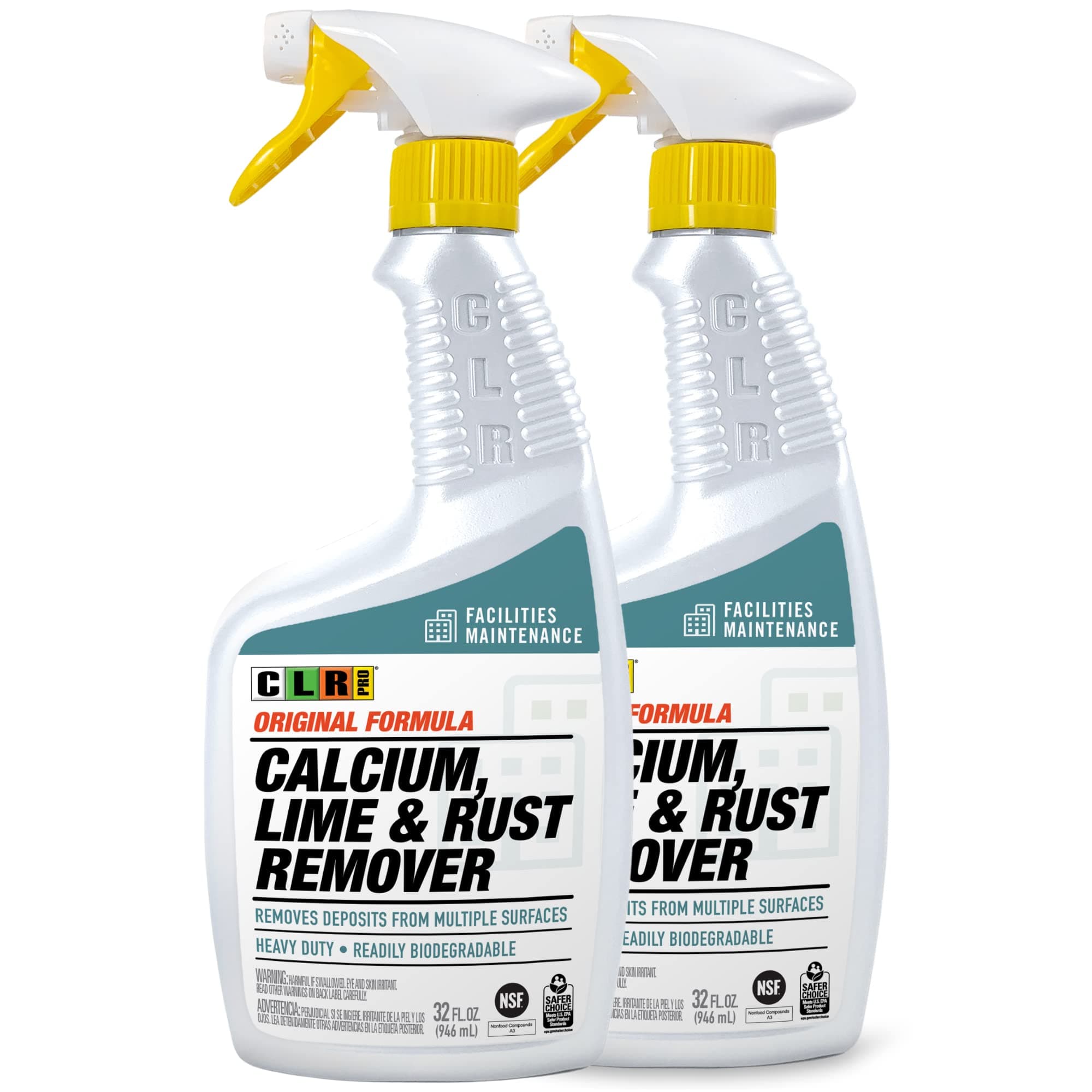 PRO Calcium, Lime & Rust Remover, 32 oz. Spray Bottle, Pack of 2, Quickly Removes Calcium, Lime, Hard Water Deposits and Surface Rust Stains
