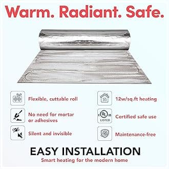 Electric Radiant Floor Heating for Carpet, Laminate and Floating Wood Floors - 105 sq.ft. Cut-and-Turn for Custom Fit – Ultra-Thin Heated Mat - WarmlyYours Environ 1.5 x 70 ft., 240V, 12 Watts/sq.ft.