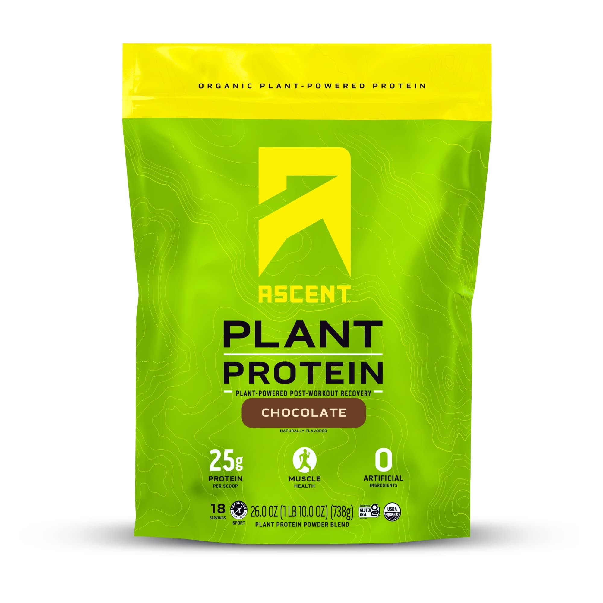 Ascent Plant Based Protein Powder - Non Dairy Vegan Protein, Zero Artificial Ingredients, Soy & Gluten Free, No Added Sugar, 4g BCAA, 2g Leucine - Chocolate, 18 Servings
