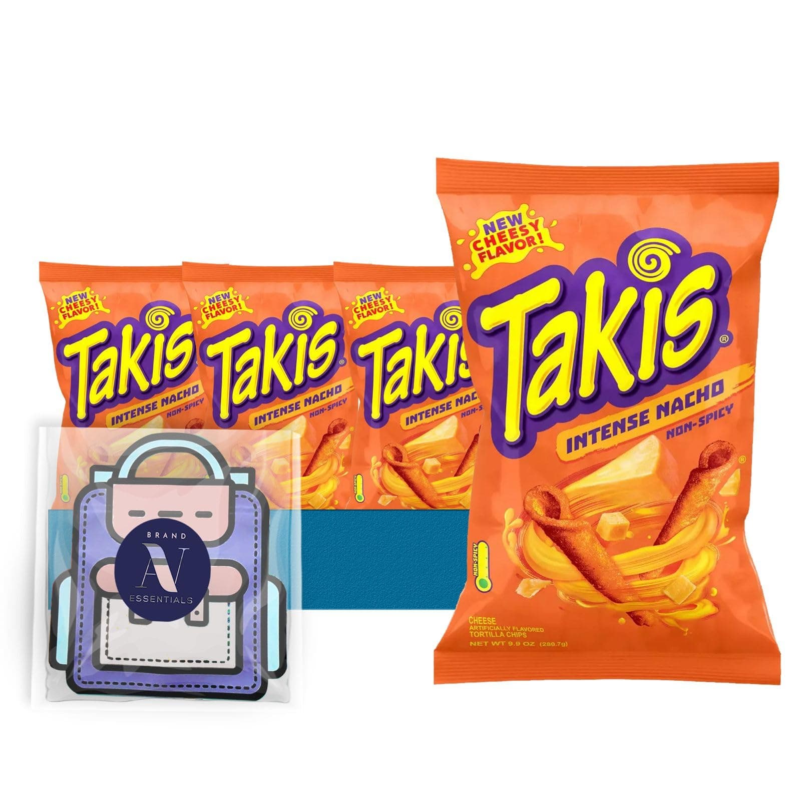 Takis - Lavinia Essentials Bundle: 4-Pack of Intense Nacho Sharing Size Bag, Hot Chili Pepper Rolled Tortilla Chips 9.9 oz Bag + 1 Utility Prop