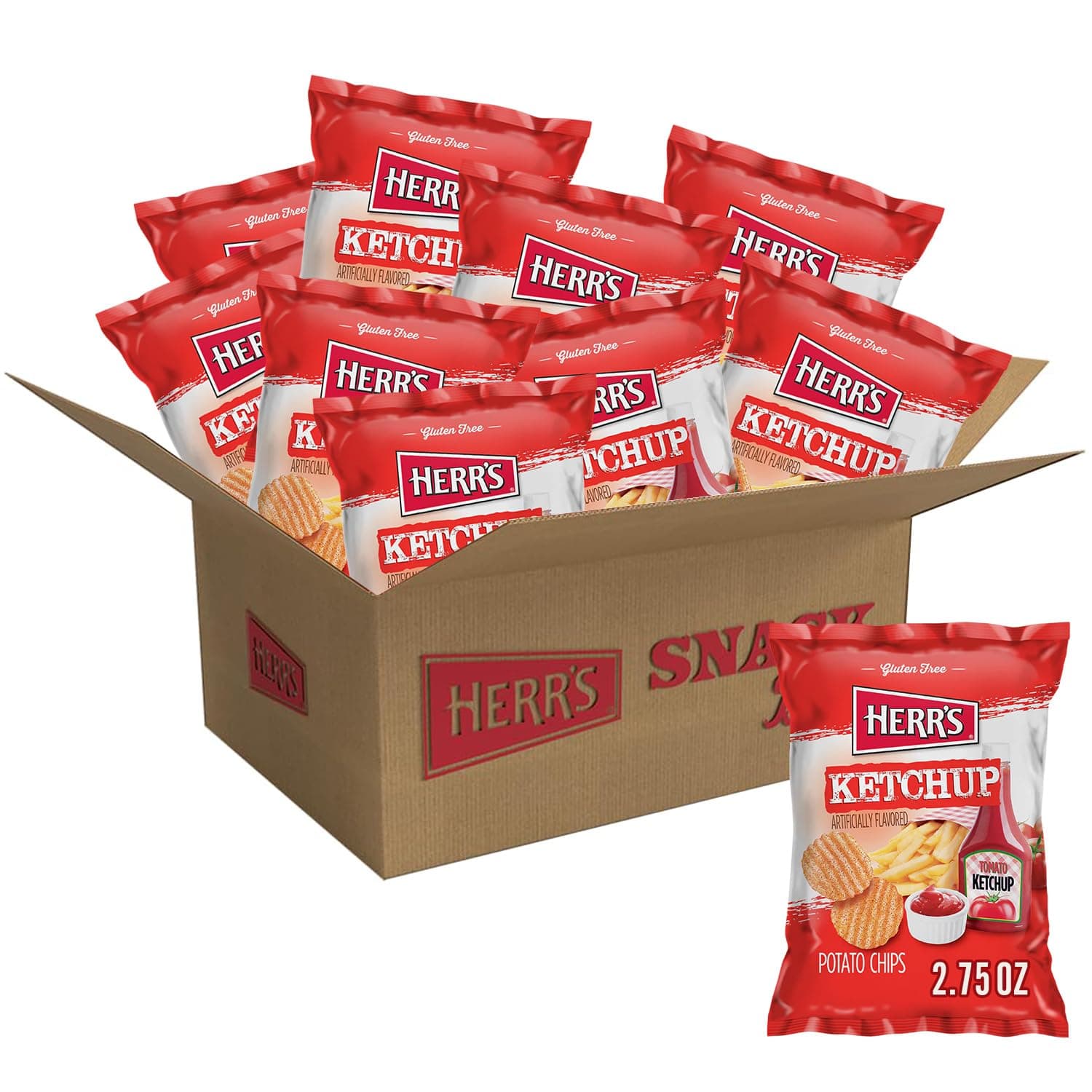 Herr's Potato Chips, Ketchup Flavored, 2.75 Oz/78 Gram. (Pack of 3)