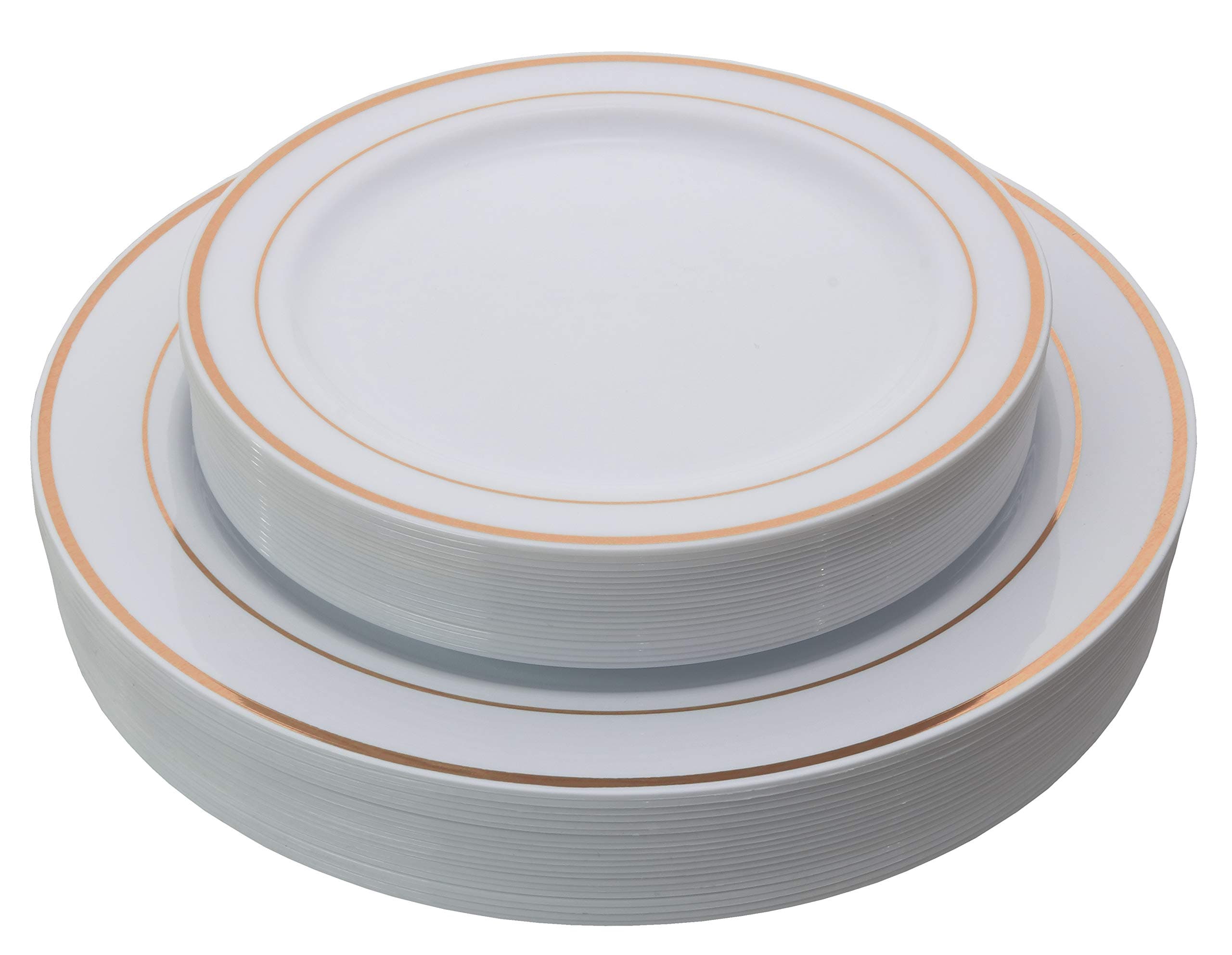 Exquisite Reflective Plastic Plates-60 Peices Premium Heavyweight Plastic Dinnerware (30-10.25" Dinner and 30-7.5" Salad/Dinner) Wedding Like China (Rose Gold)