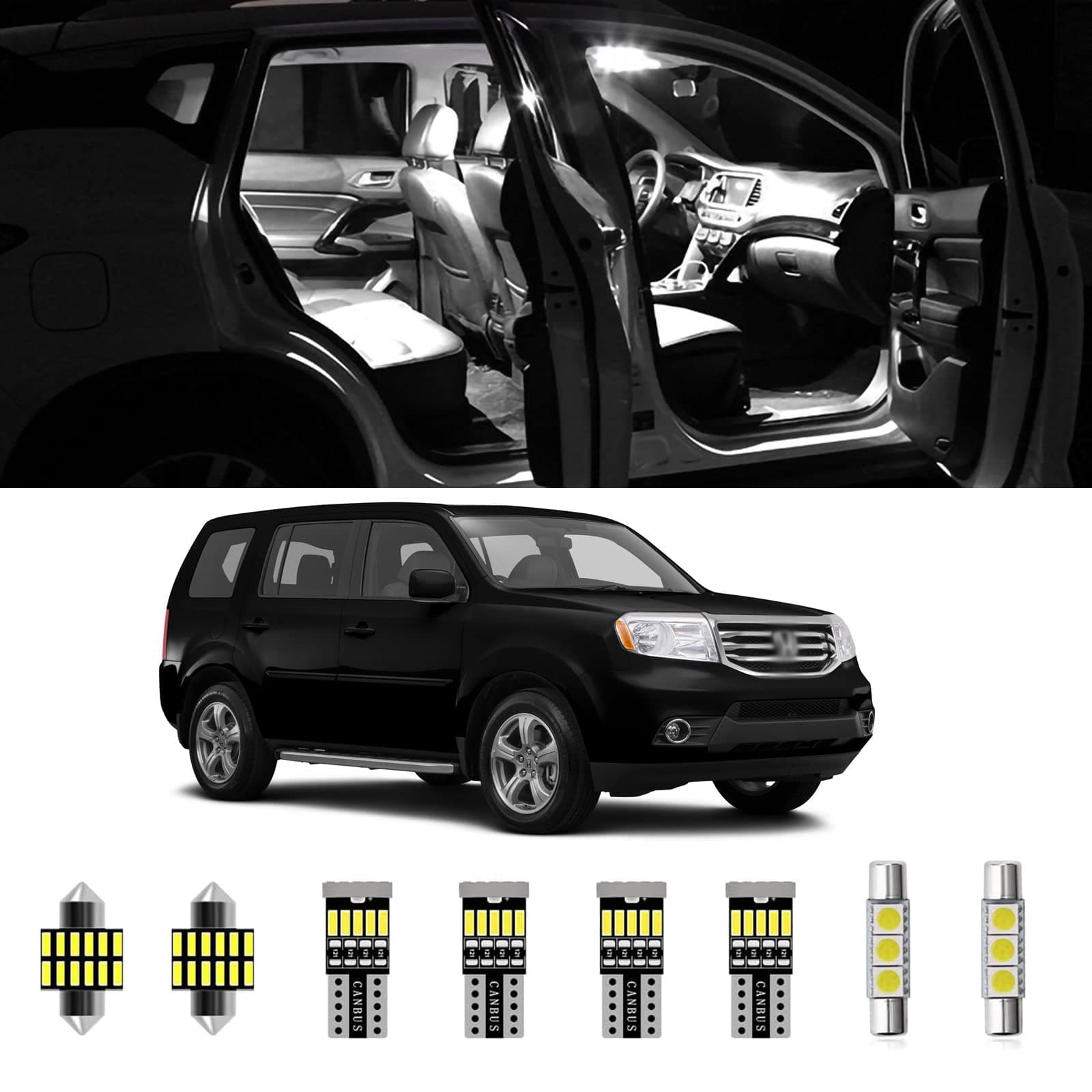 AWALITED 17pcs Pilot Interior LED Lights Kit Super Bright LED Map Dome Light Bulbs for 2009 2010 2011 2012 2013 2014 2015 Honda Pilot All Models