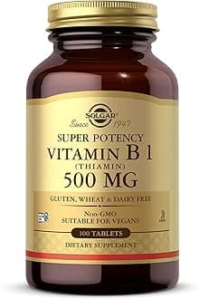 Solgar Vitamin B1 (Thiamin) 500 mg, 100 Tablets - Energy Metabolism, Healthy Nervous System, Overall Well-Being - Super Potency - Non-GMO, Vegan, Gluten Free, Dairy Free - 100 Servings