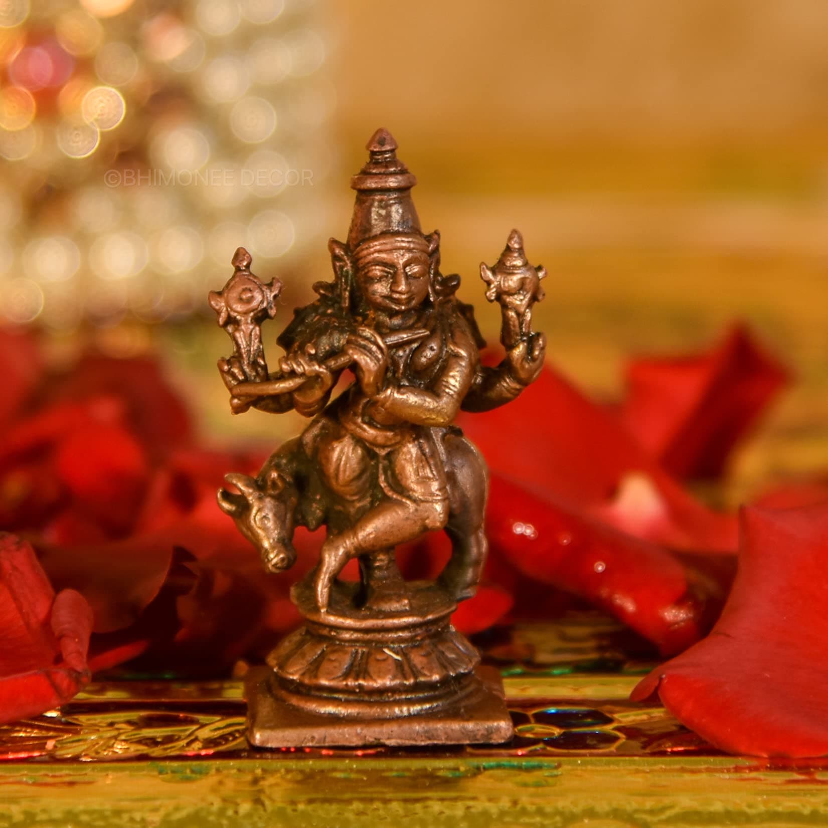 Bhimonee Decor Copper Statue Handmade Small Krishna 2 Inch Idol Statue Showpiece for Home Temple Decoration Office Desk II Beautiful Gift Great for Congratulations II