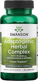 Swanson Rhodiola Ashwagandha Ginseng Complex Energy Immune Function Nervous System Stress Support Adaptogen Herb Supplement 60 Capsules