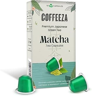 Coffeeza Matcha Green Tea Capsules | 100% Pure Japanese Matcha in Aluminium pods | Compatible with Coffee Machines| (Box of 10 Capsules)