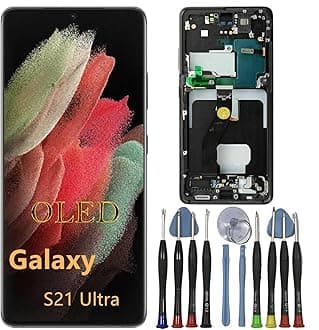 OLED Galaxy S21 Ultra Screen Replacement for Samsung S21ultra 5G Display Touch Screen Digitizer Assembly SM-G998U SM-G998U1 G998B LCD Support Fingerprint (with Black Frame+Tools)