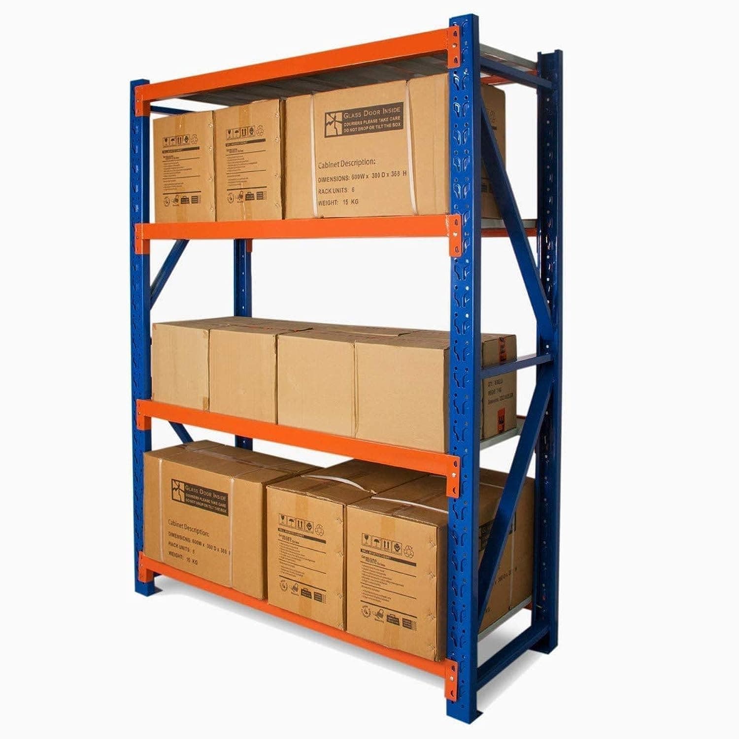 POWERED Heavy Duty Metal Warehouse 4 Steps Racking Storage Garage Shelving Steel Shelf Capacity 300kg Each Shelves (200 x 60 x 200cm) (Blue + Orange)